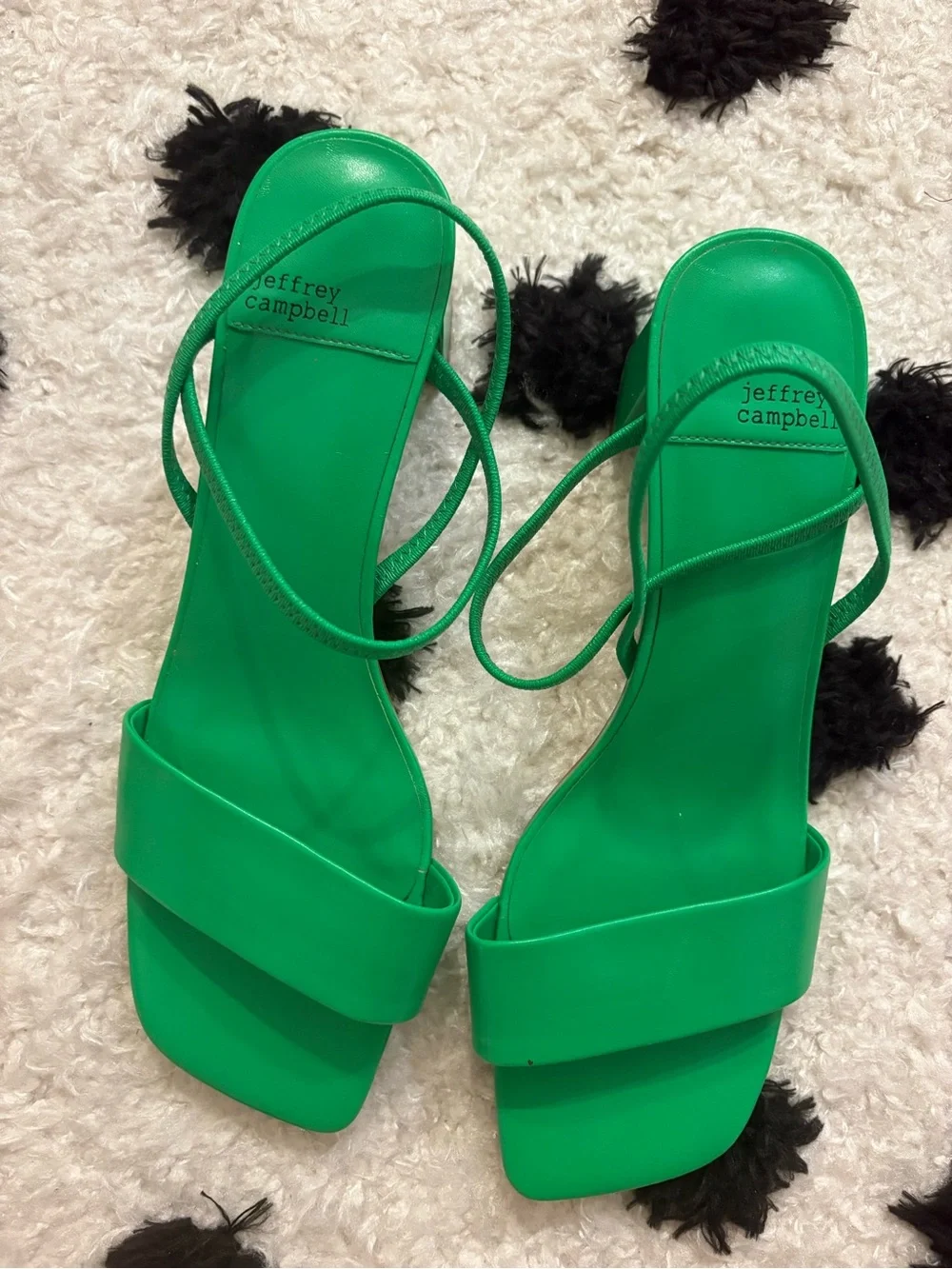 Jeffrey Campbell Emerald Green Square-Toe Strappy Sandals